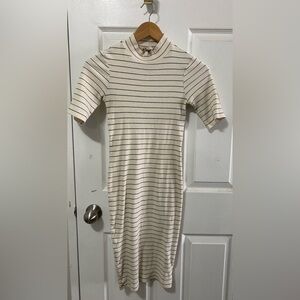 H&M Trend Ribbed Striped Mock Neck Midi Dress | 90s Minimalist Office Siren sz2